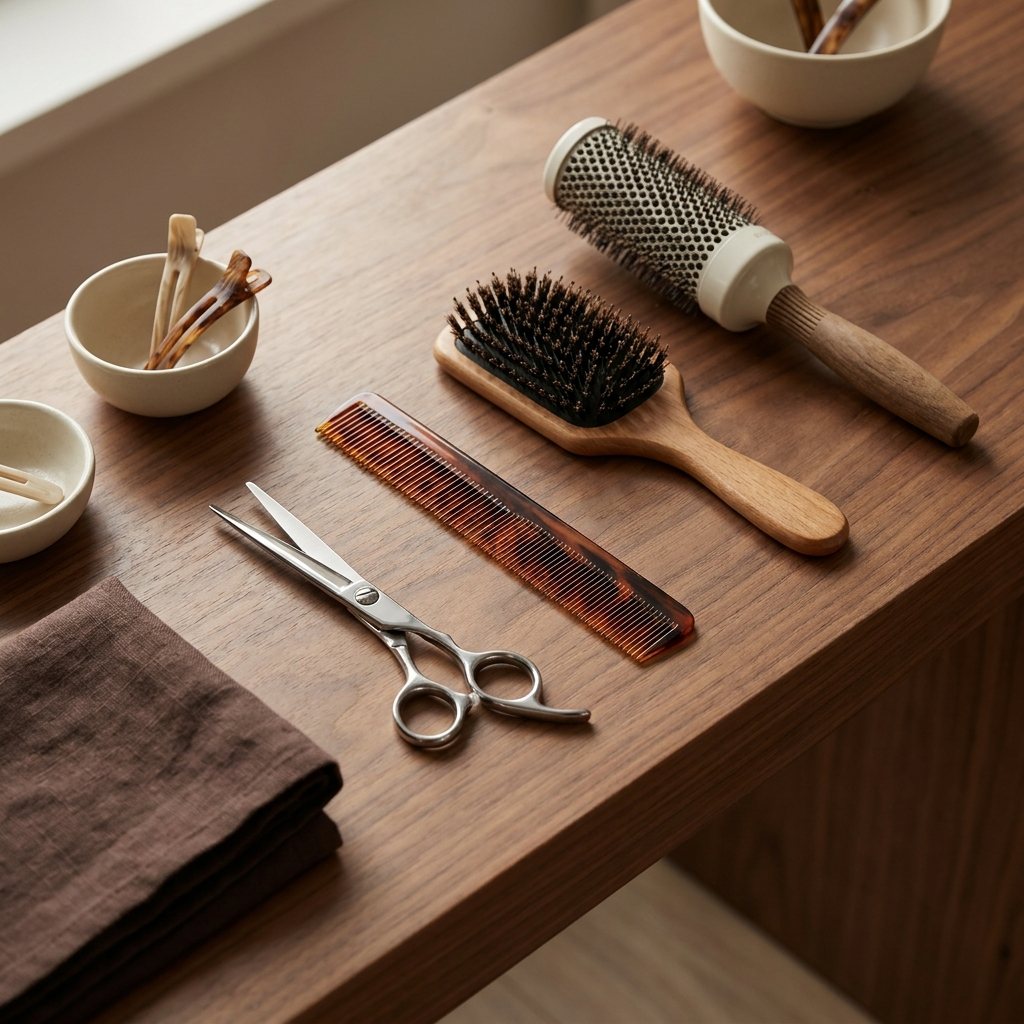 Gereedschap van de kapper bij Rwin Haarmode